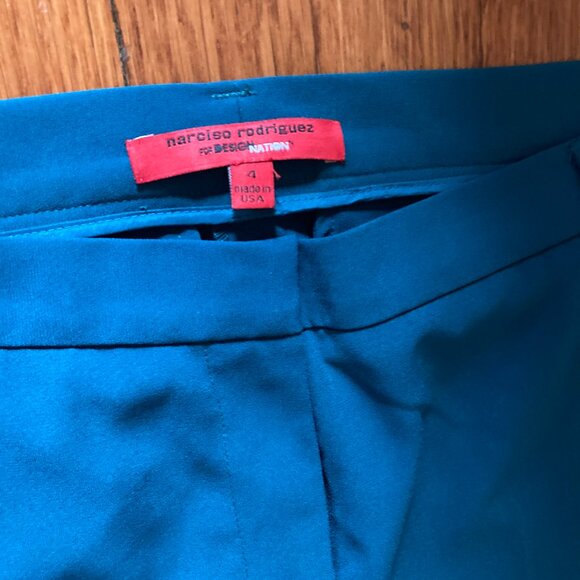 Narciso Rodriguez DesigNation  Crepe Tuxedo Pants Peacock Blue Black Stripe - Picture 5 of 5